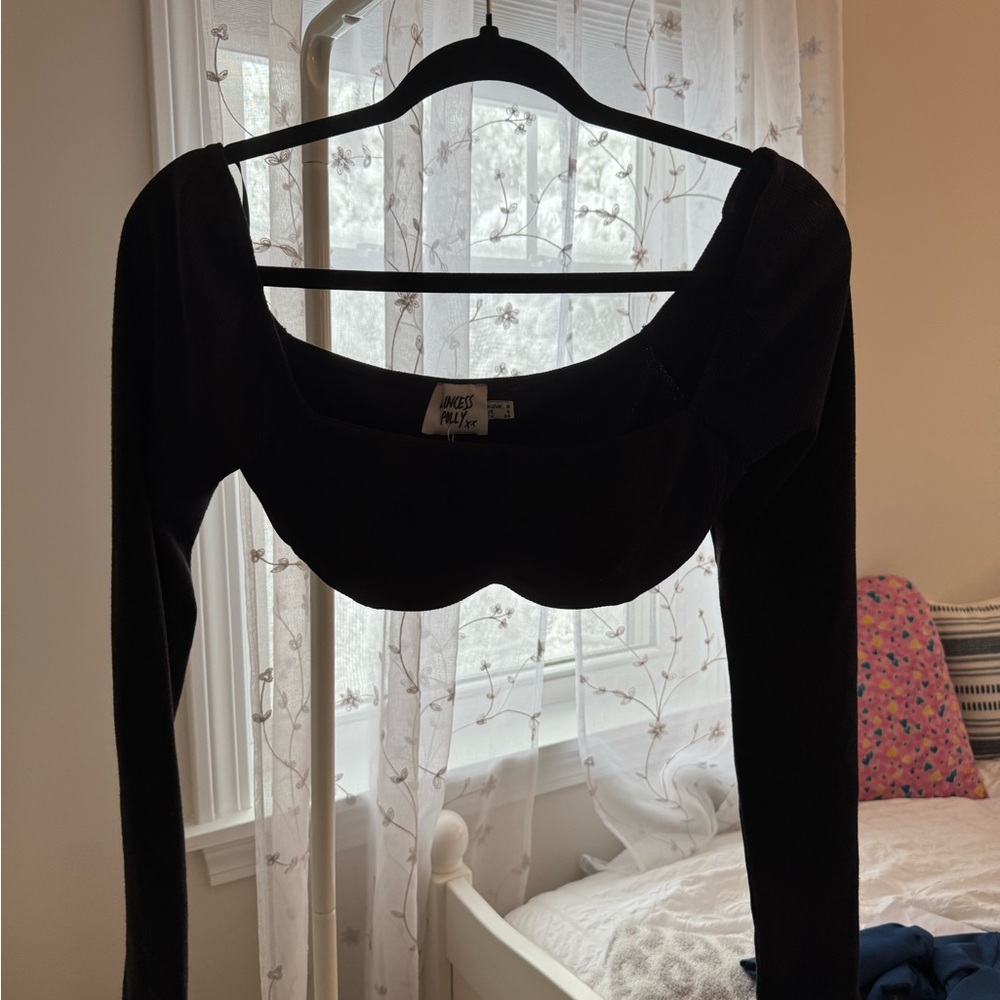 Princess Polly Black Ribbed Top